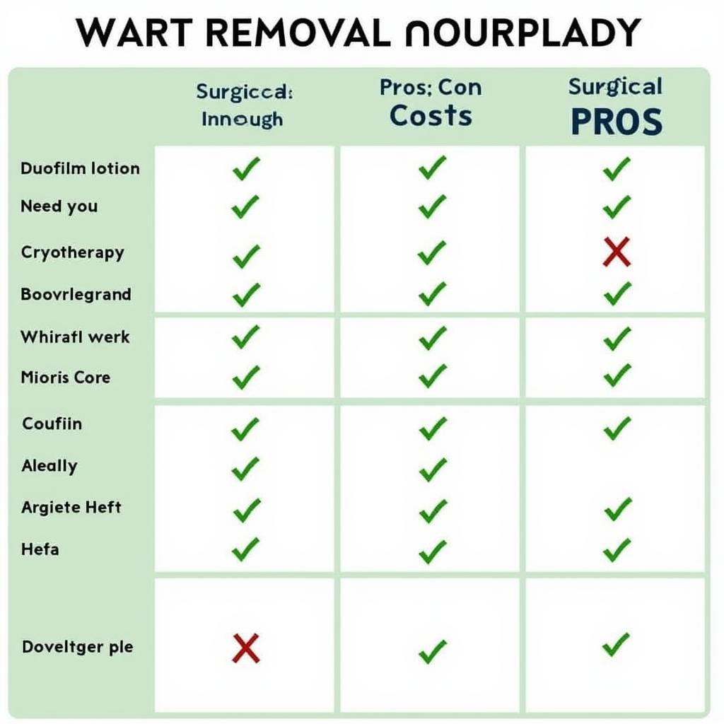 Comparison Chart of Wart Removal Methods: Duofilm, Cryotherapy, and Surgery