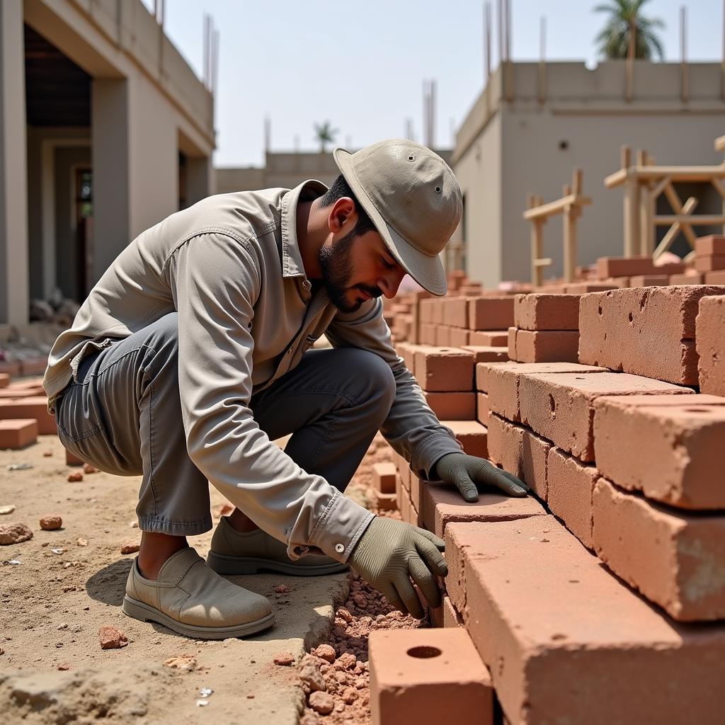 Construction Worker with Bricks