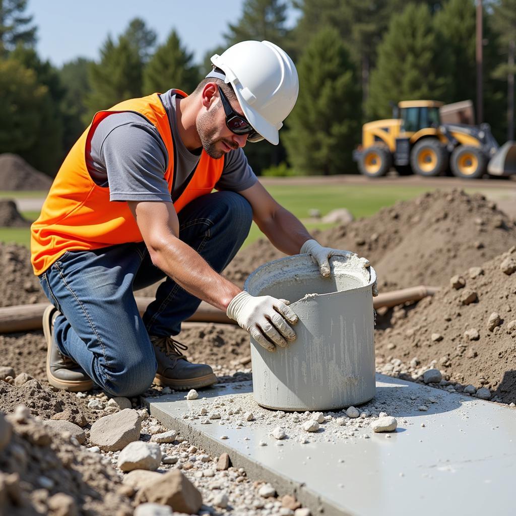 Construction Worker Using White Cement