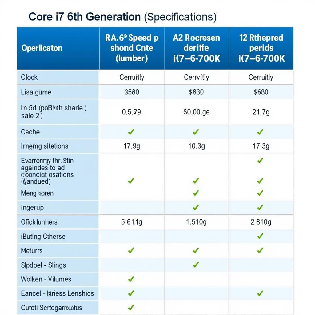 Core i7 6th Generation Specifications Table