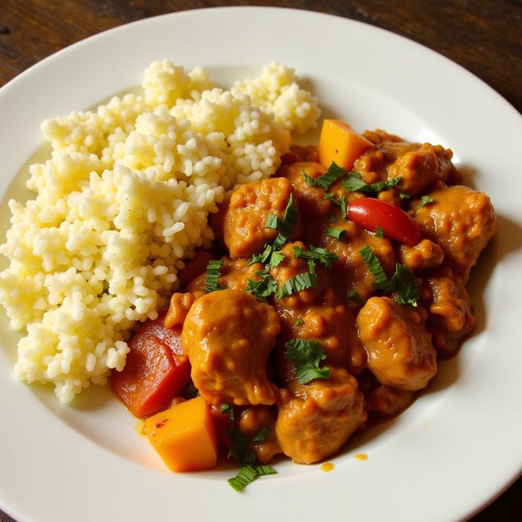 Couscous served with Pakistani chicken karahi