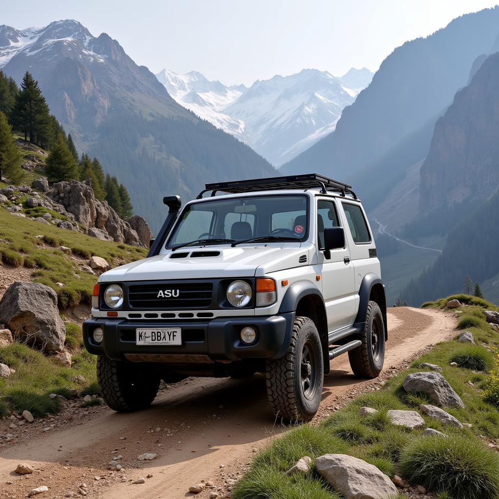 Daihatsu Rocky navigating a rugged terrain in Pakistan