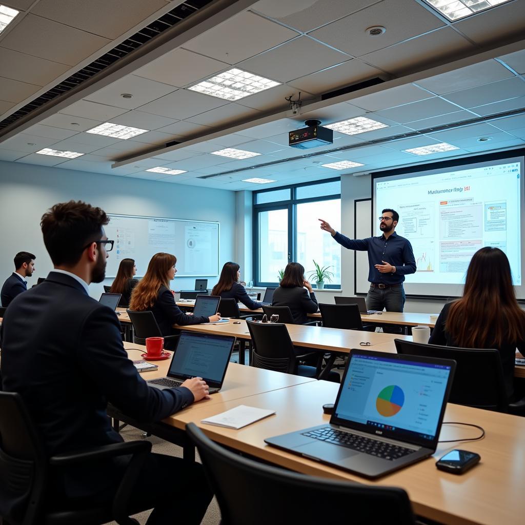 Students attending a data science class in Pakistan