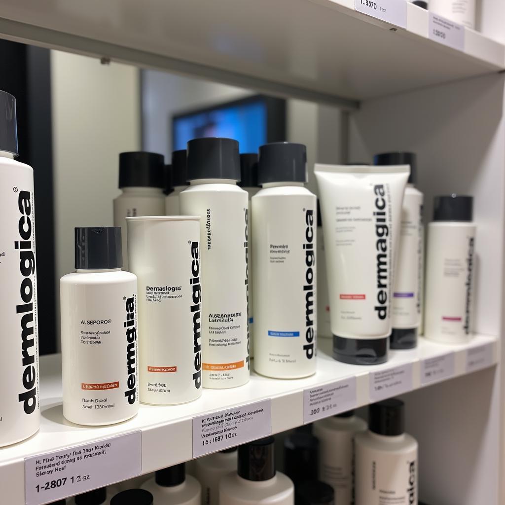 Dermalogica products displayed on a shelf in a Pakistani store