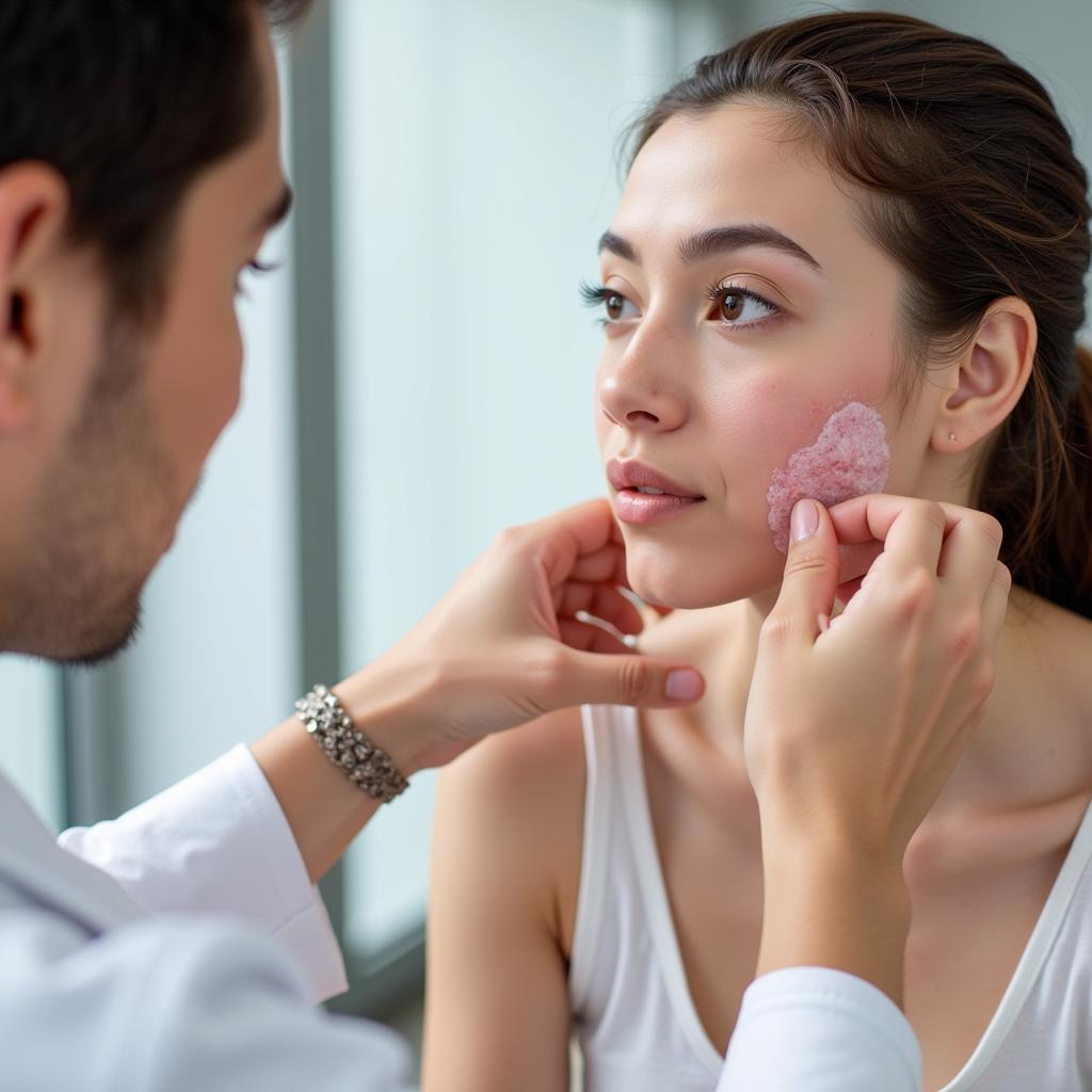 Dermatologist Examining Patient with Acne