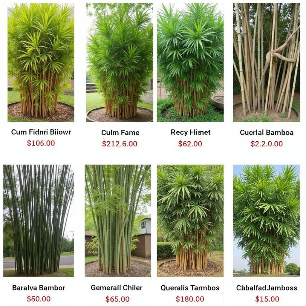 Various bamboo species commonly found in Pakistan, highlighting their distinct characteristics and price range.