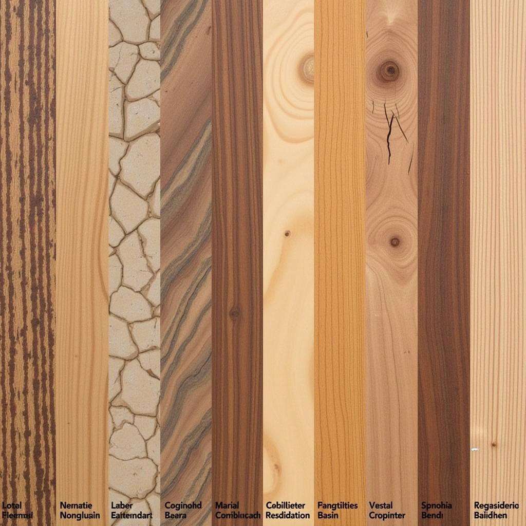 Different wood types used in cabinet making in Pakistan, with close-ups of their grain and texture