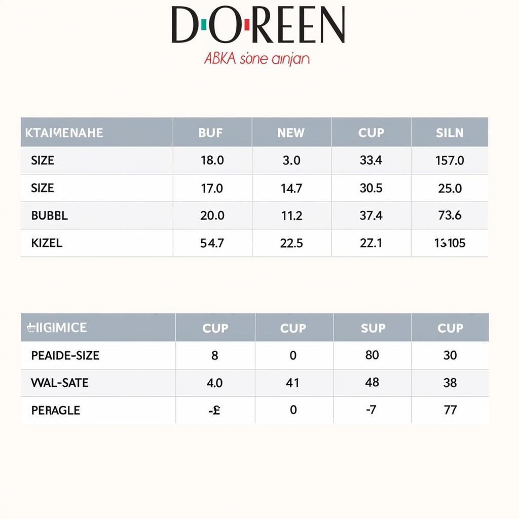 Doreen Bra Size Chart Pakistan