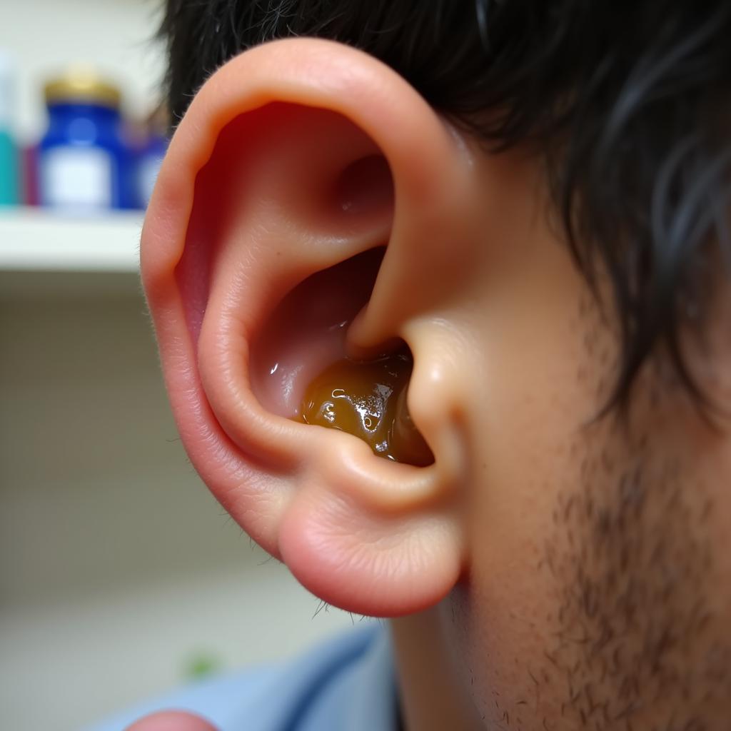 Ear wax buildup in ear canal, causing discomfort and potential hearing issues in Pakistan