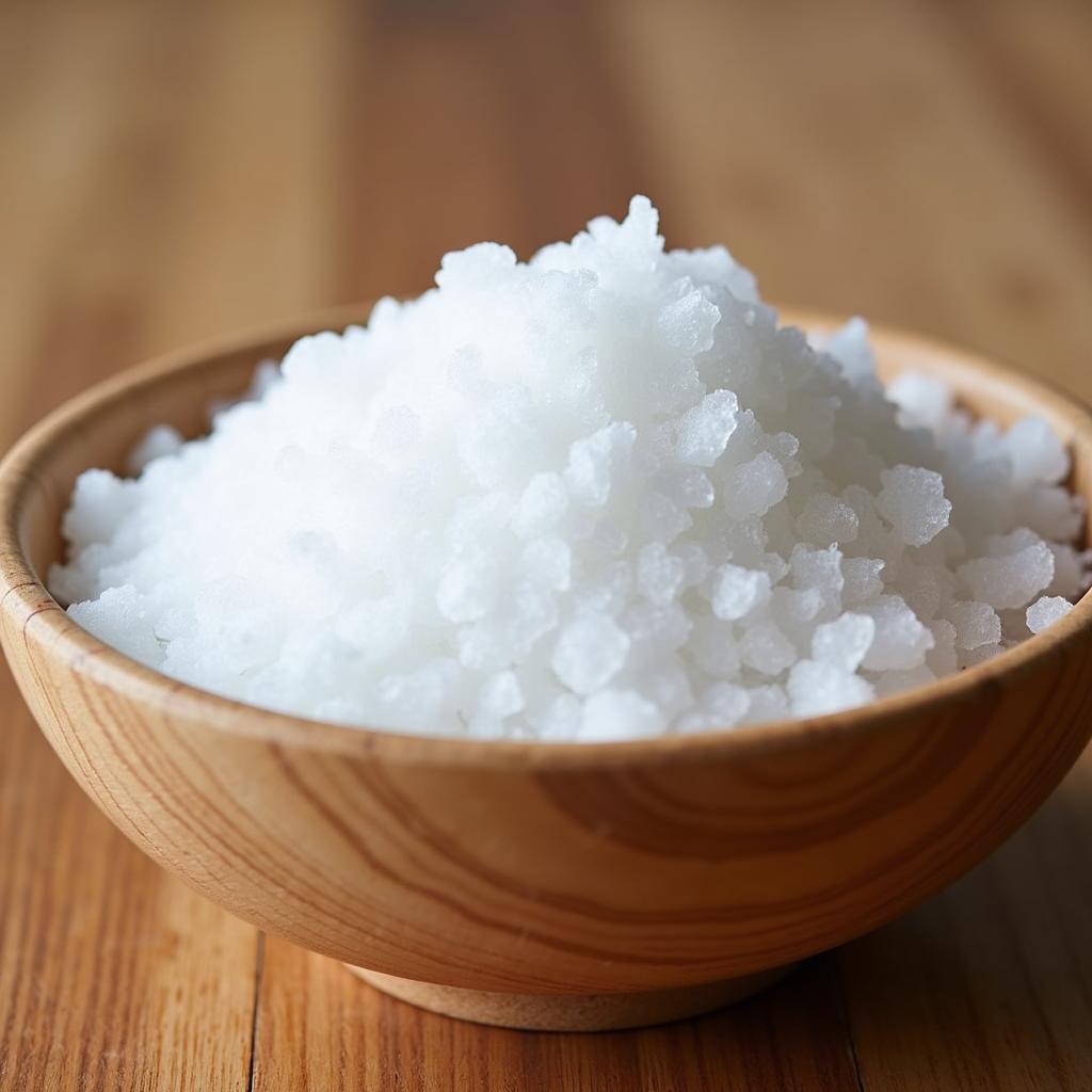 Epsom salt crystals in a bowl, showcasing the texture and appearance of this readily available mineral compound in Pakistan.