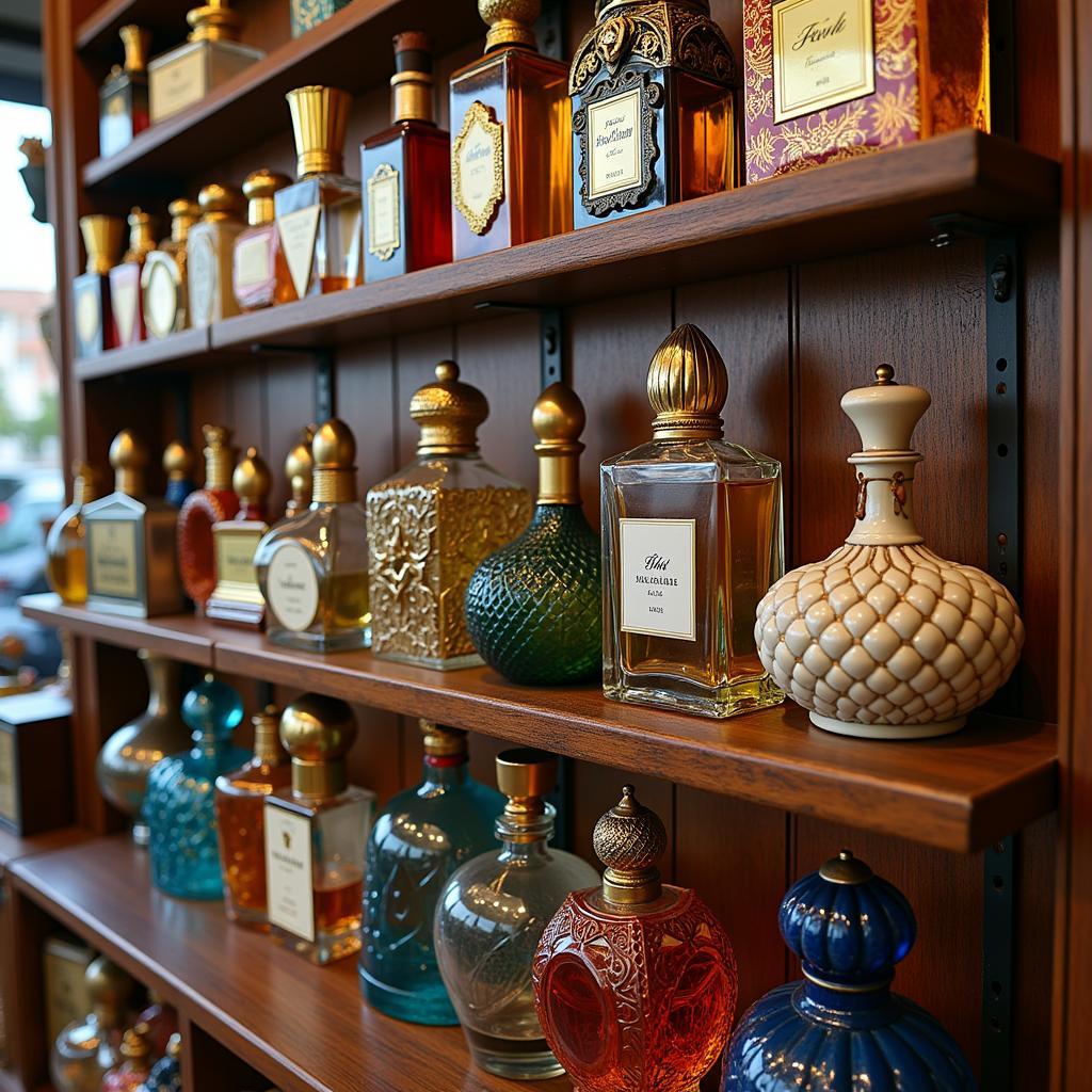 Exotic Perfume Bottles Displayed in a Pakistani Store