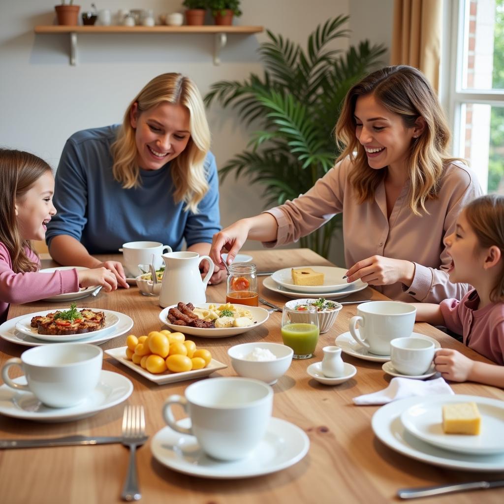 Family Enjoying Meal with Bone China Dinnerware