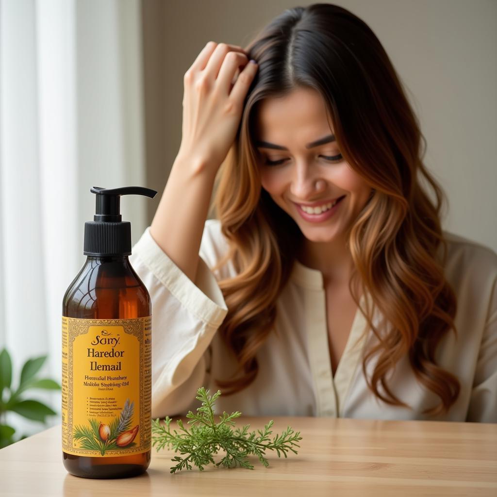 Woman Applying Fast Hair Growth Oil in Pakistan