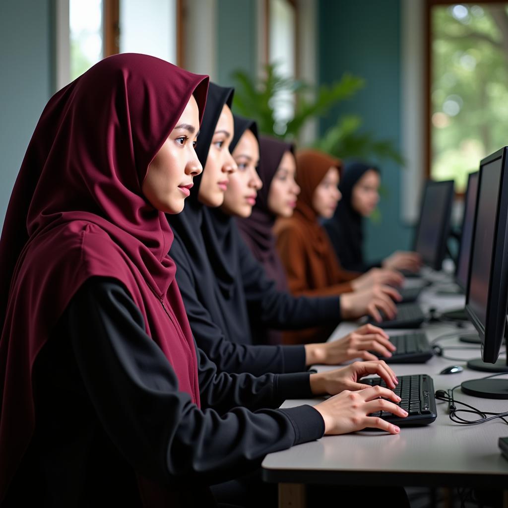 Female Madrasa Students Learning Computer Skills