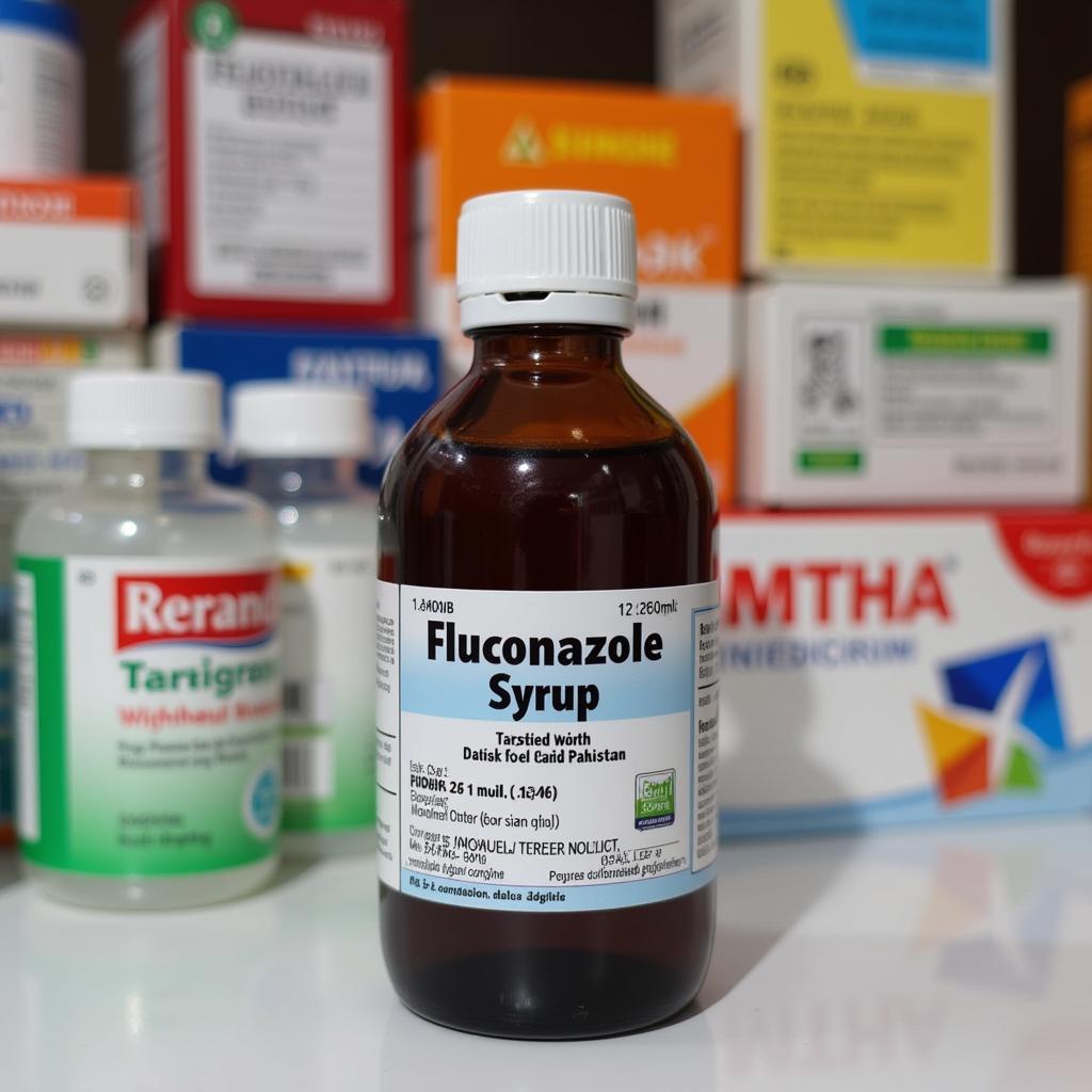 Fluconazole syrup bottle available in Pakistan pharmacies