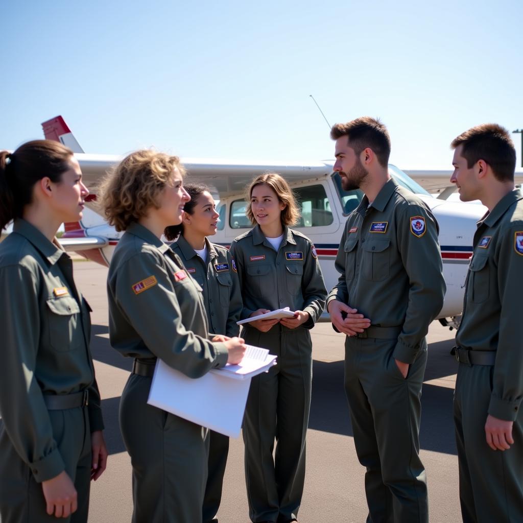 Students learning about aircraft at a flying school in Pakistan