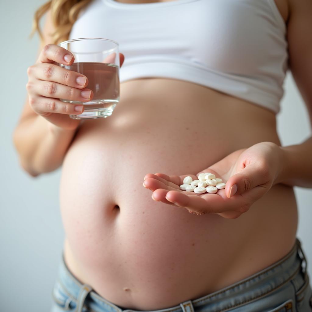 Pregnant woman taking folic acid supplements