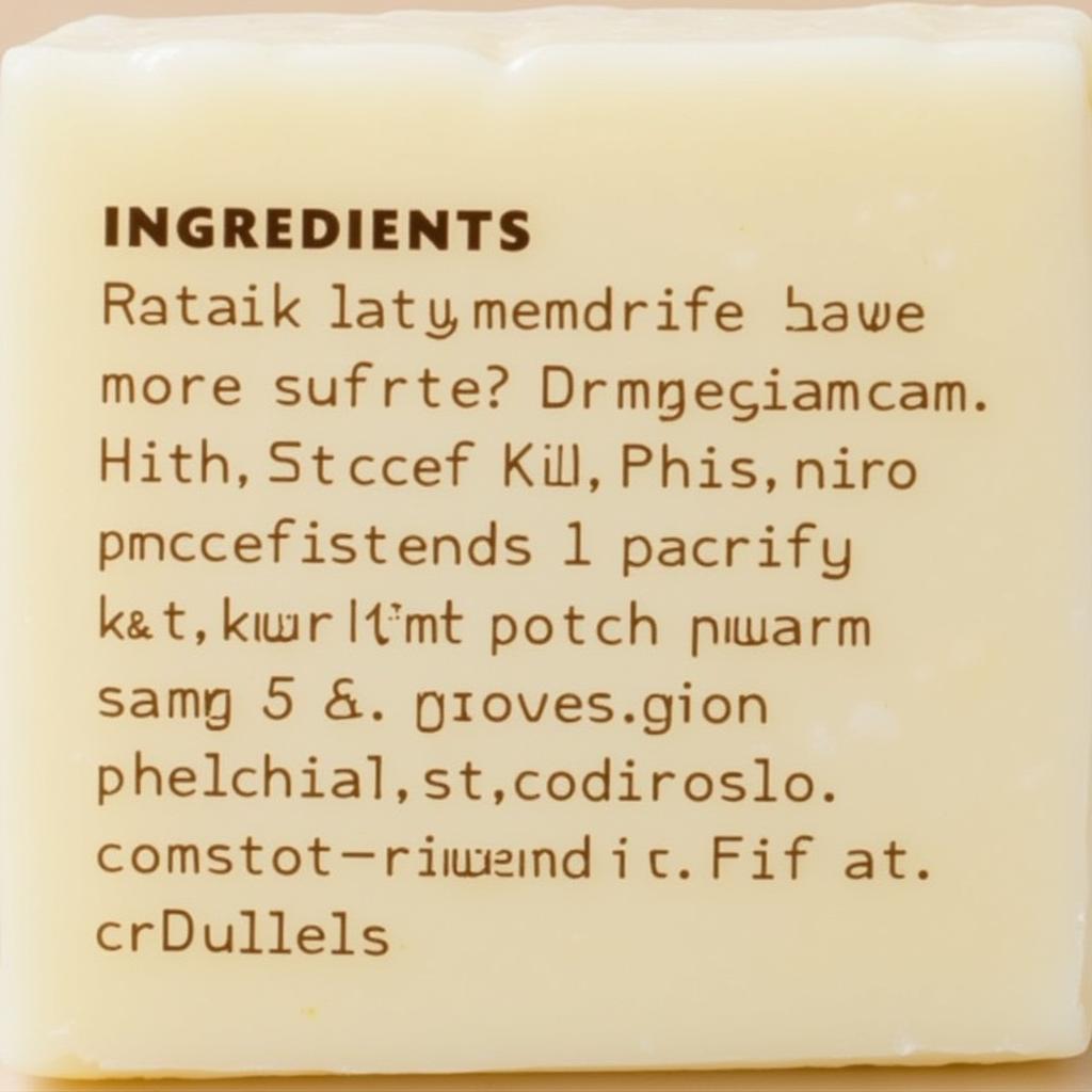 Close-up of a fragrance-free soap ingredient list