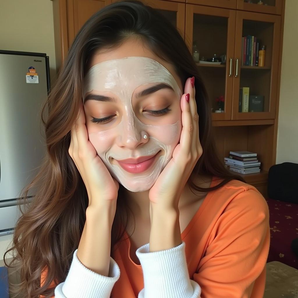 Applying a Garnier Face Mask in Pakistan