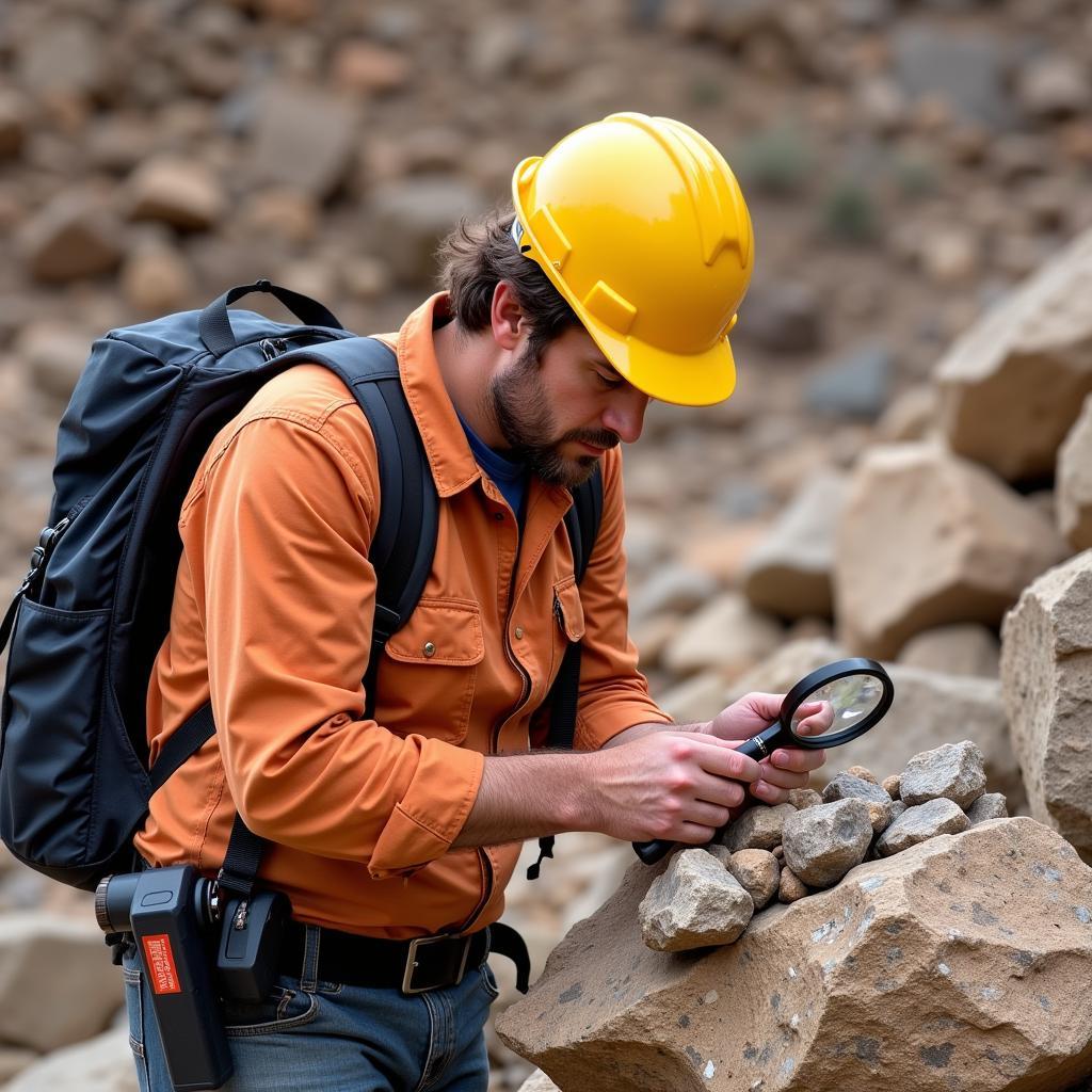 Geologist Examining Rock Samples in Pakistan