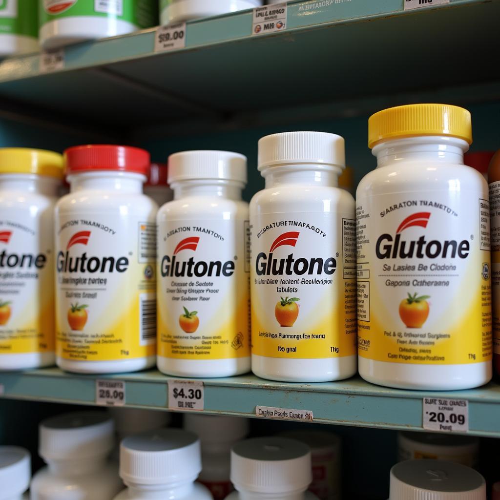 Glutone Tablets in a Pharmacy Display