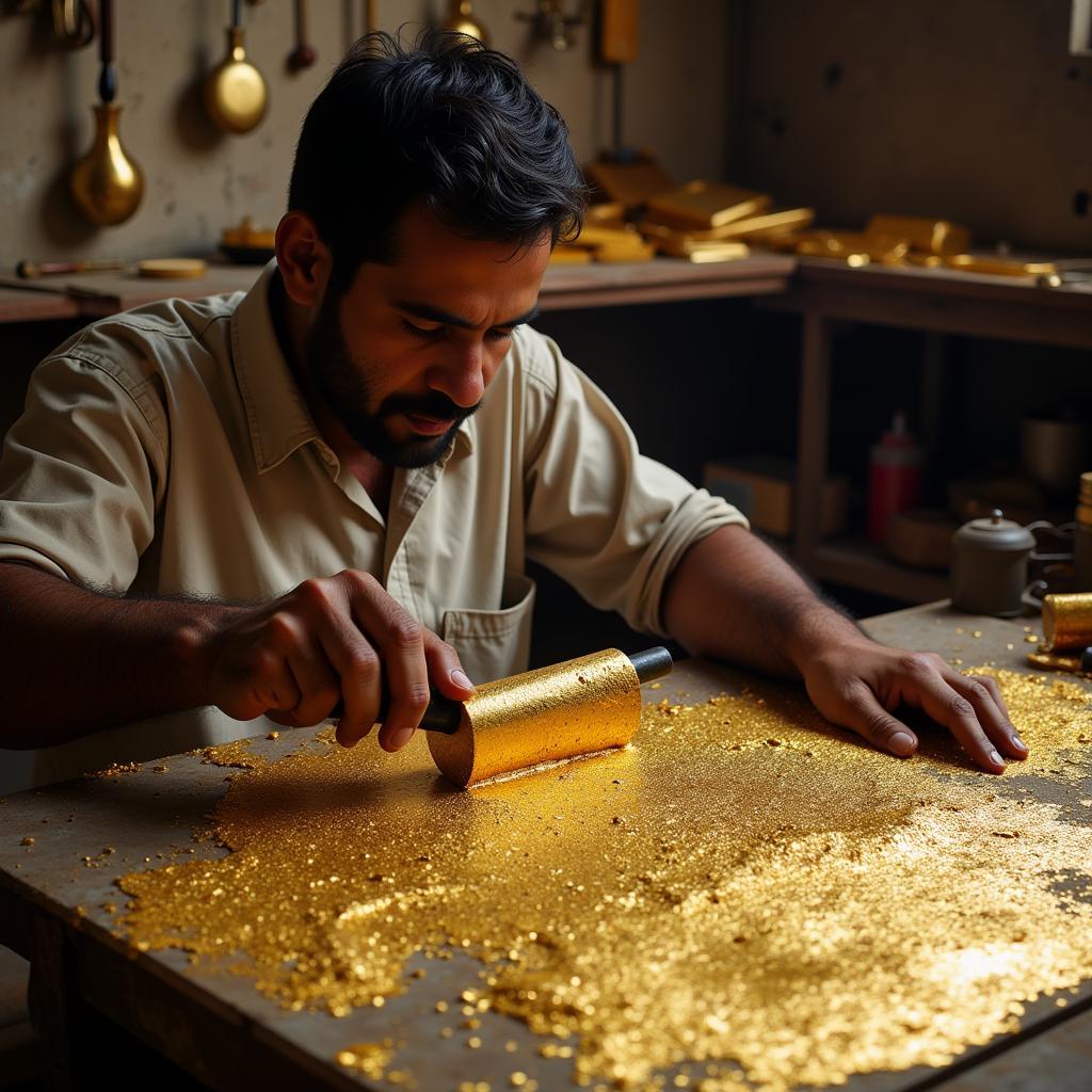 Traditional Gold Leaf Beating Process in Pakistan