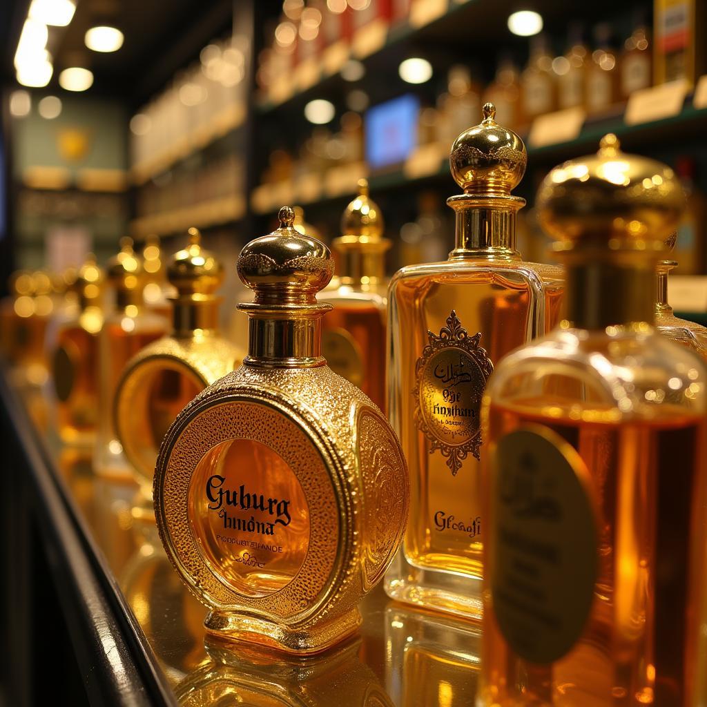 Gold Perfume Bottles Displayed in a Pakistani Store