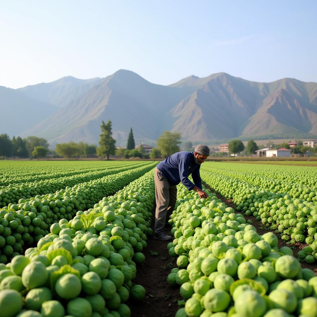 A Pakistani Farmer Cultivating Brussels Sprouts