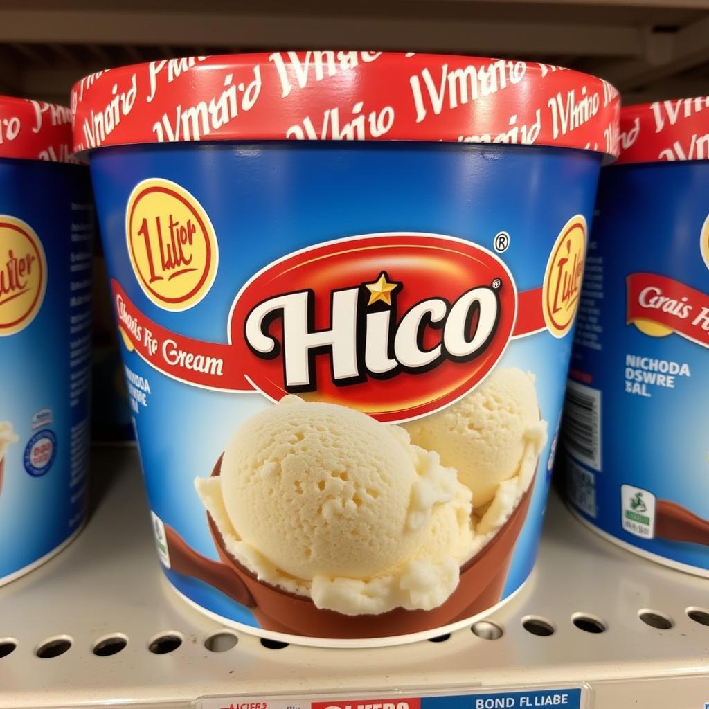 Hico Ice Cream 1 Litre Tub on a Supermarket Shelf in Pakistan