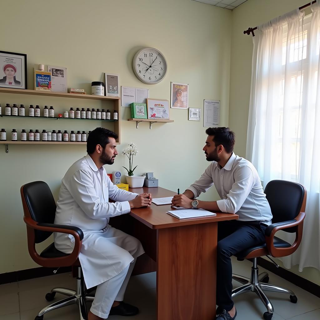 Homeopathy Clinic in Pakistan with Doctor and Patient