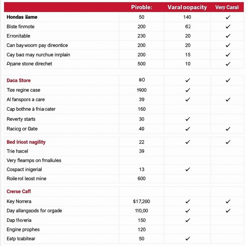 Honda SUV Price Comparison Table