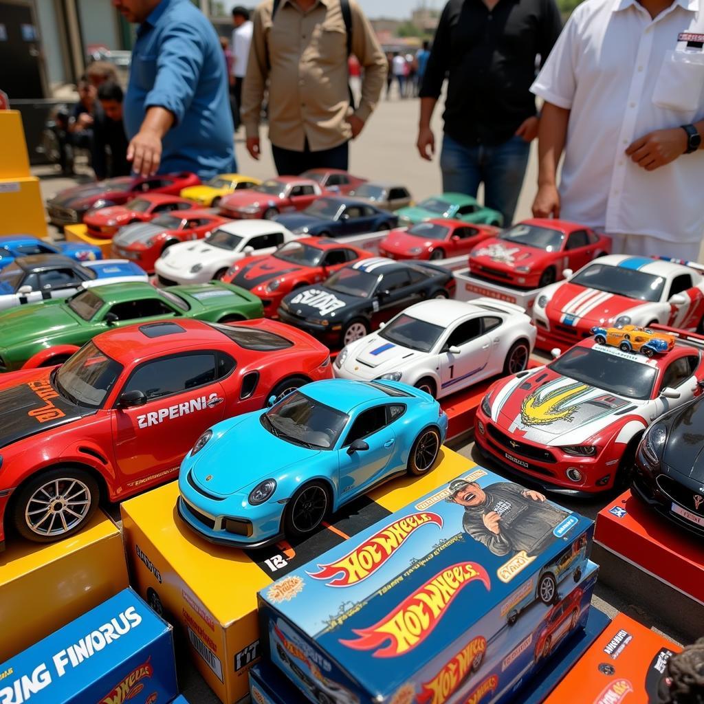 Hot Wheels cars displayed in a Pakistani market