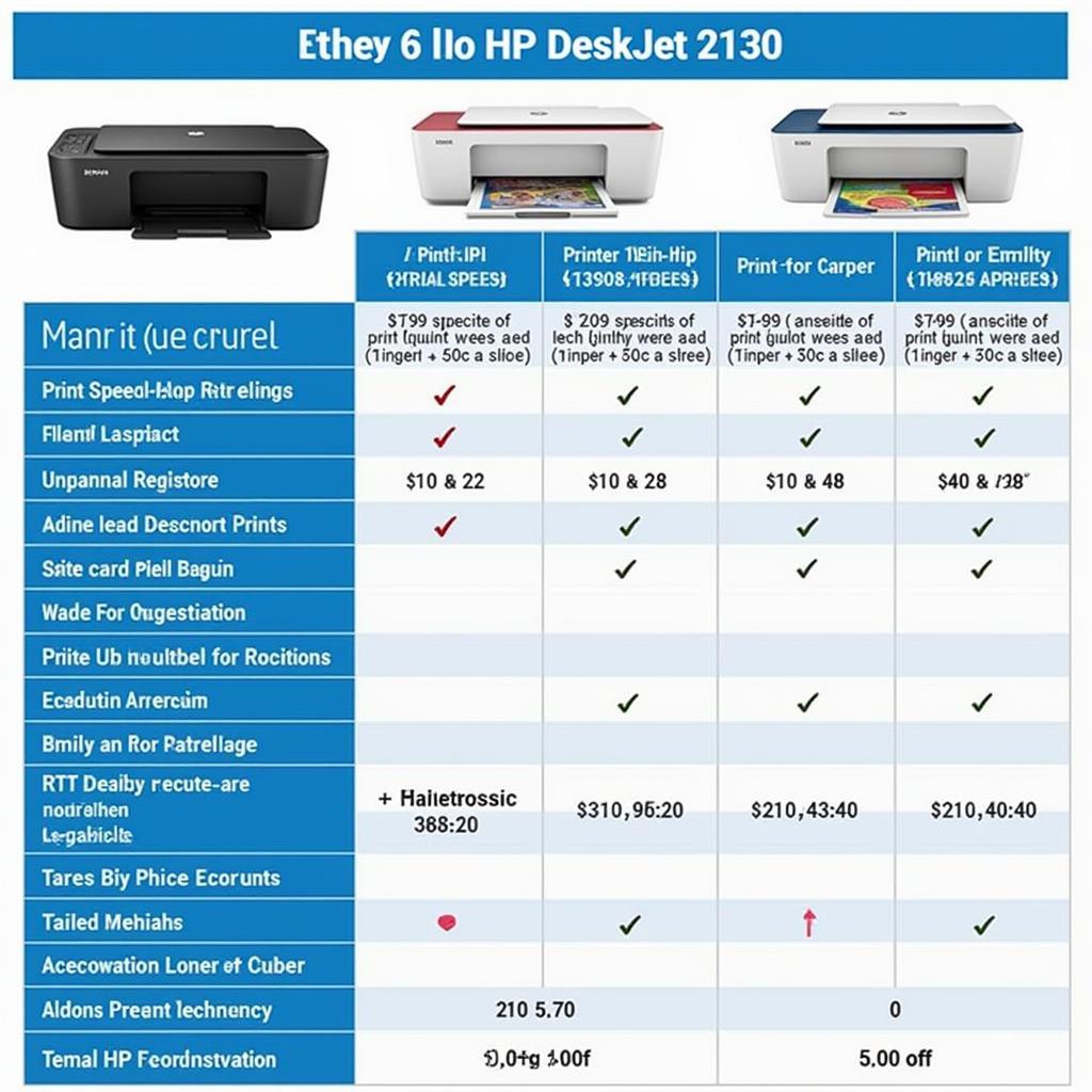 HP DeskJet 2130 Feature Comparison Chart