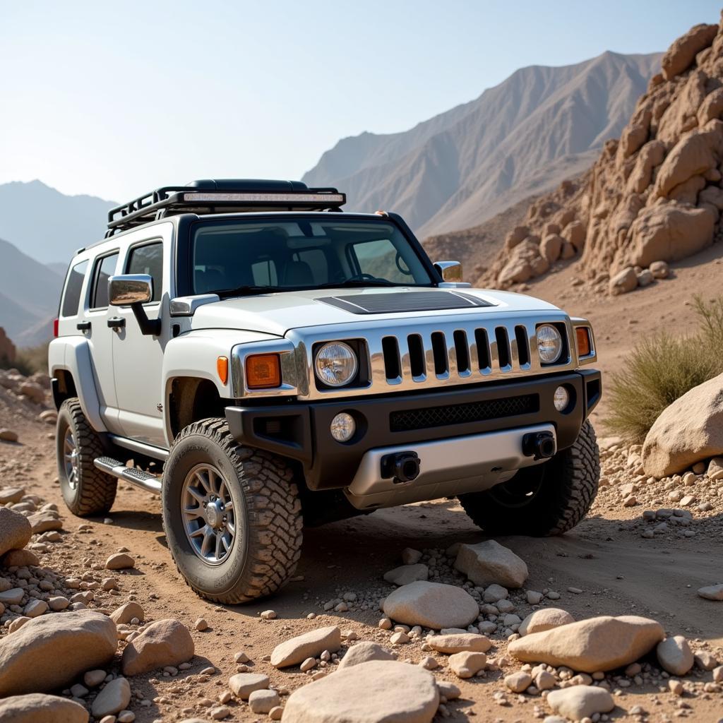 Hummer H3 navigating a challenging road in Pakistan