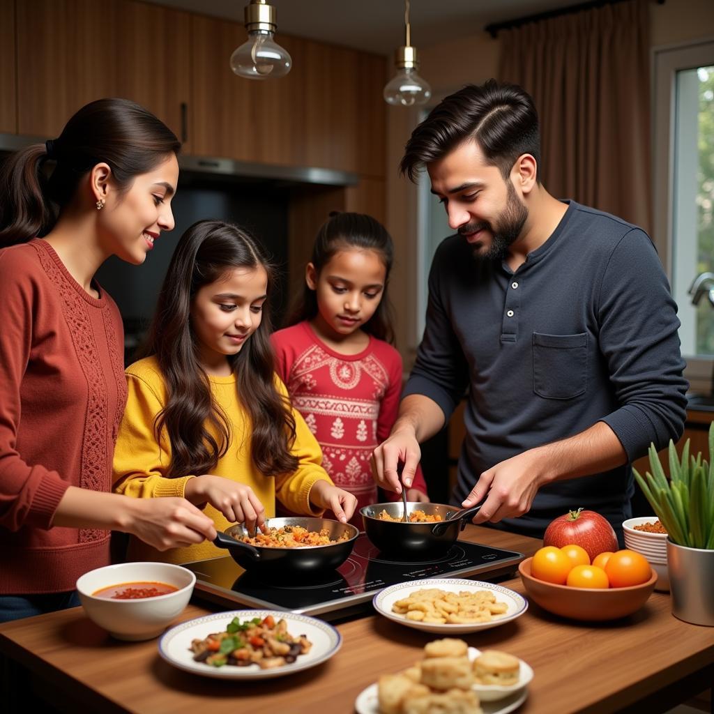 Family Cooking with Induction Cooker in Pakistan