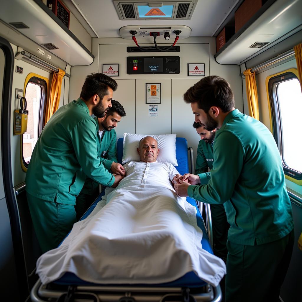 Inside an Air Ambulance in Pakistan: Medical Team Attending to a Patient