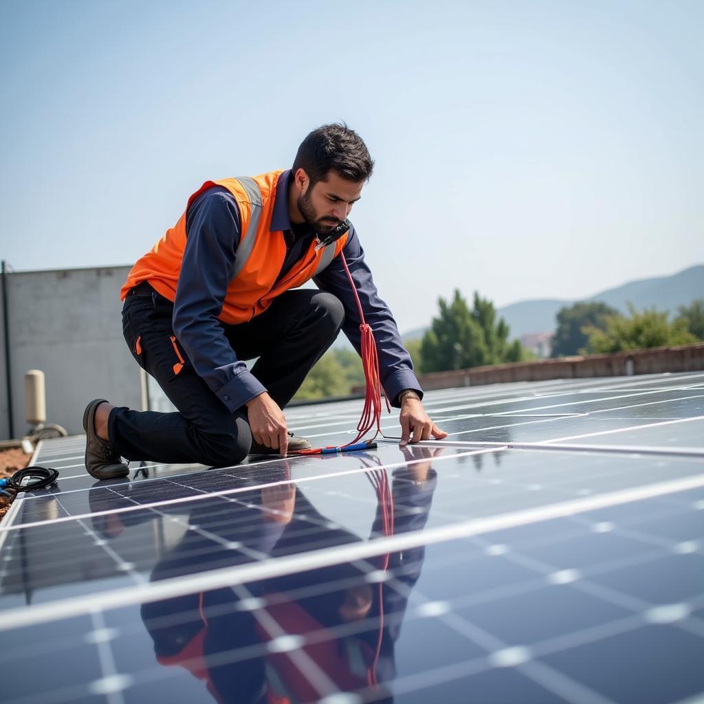 Installing 10mm solar cable on a rooftop in Pakistan