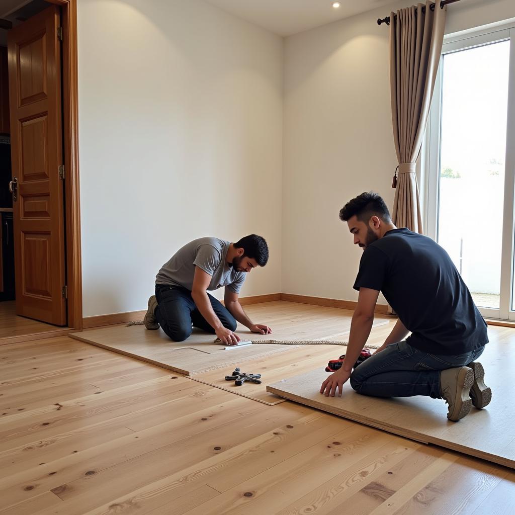 Professional Installation of Wooden Flooring in a Pakistani Home