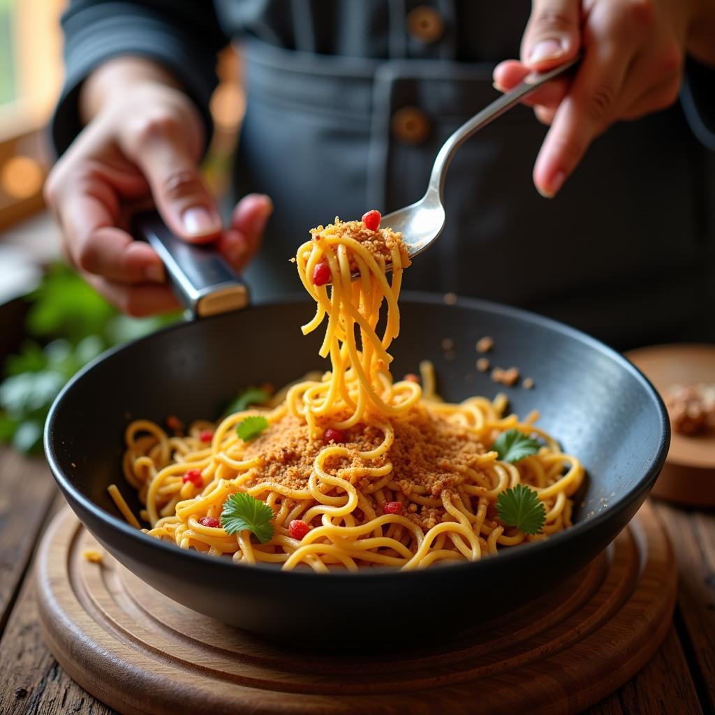 Preparing instant noodles in Pakistan