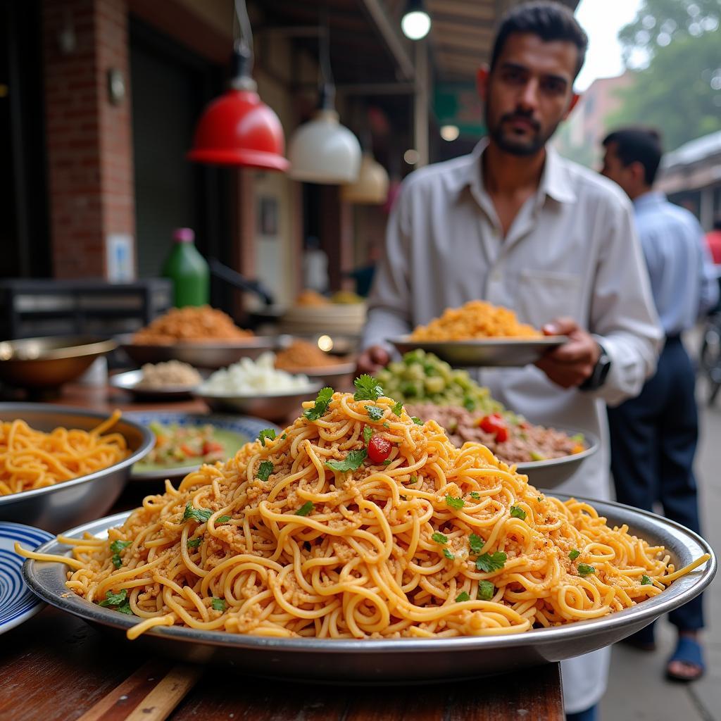 Instant noodles as street food in Pakistan