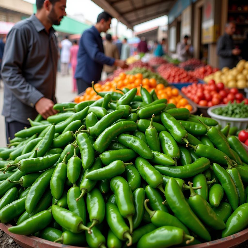 Fresh Jalapeno Peppers in a Pakistani Market