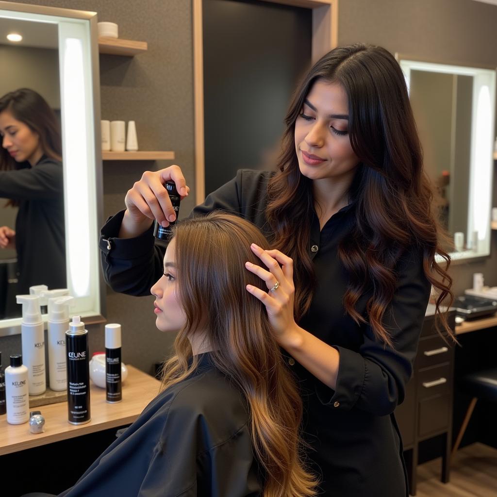 Keune styling products used in a Pakistani salon