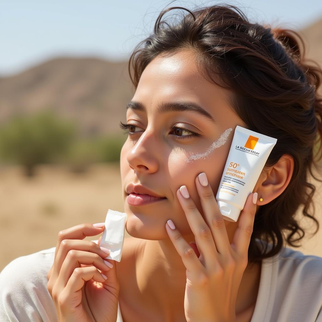 Applying La Roche Posay Sunscreen in Pakistan