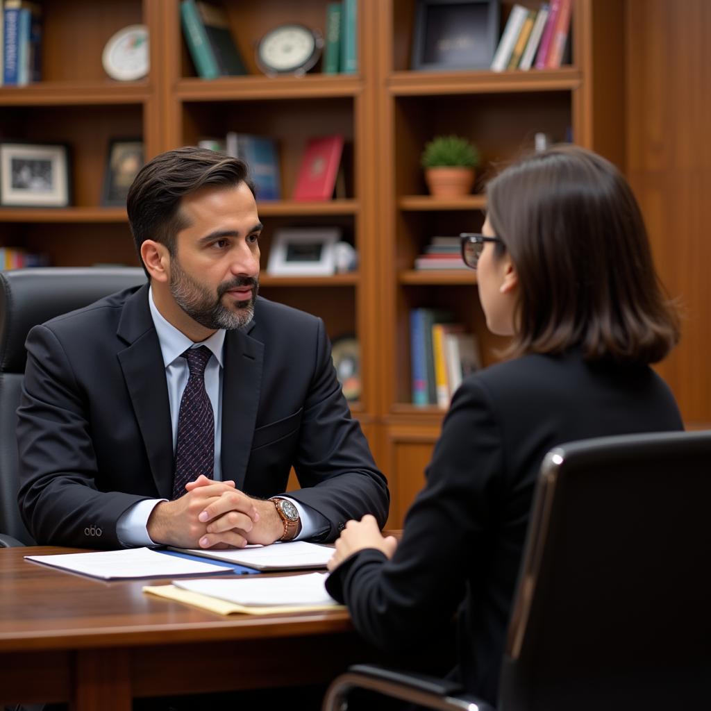 Lawyer in consultation with client in Pakistan