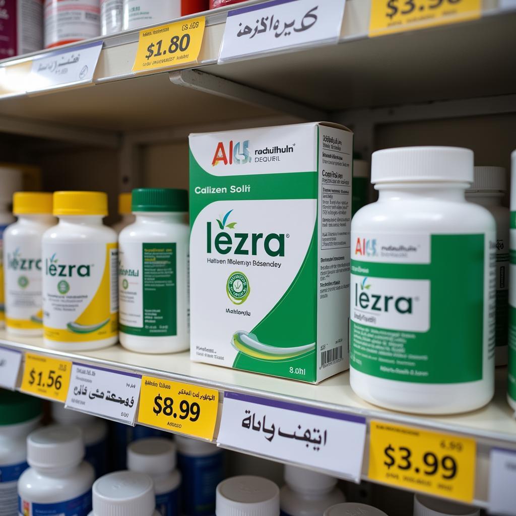 Lezra tablets displayed in a pharmacy