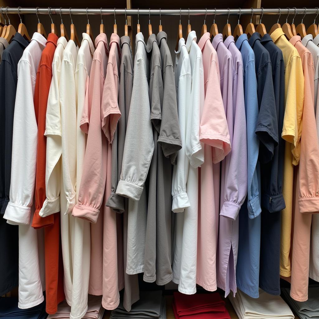 Variety of linen shirts on display in a Pakistani shop