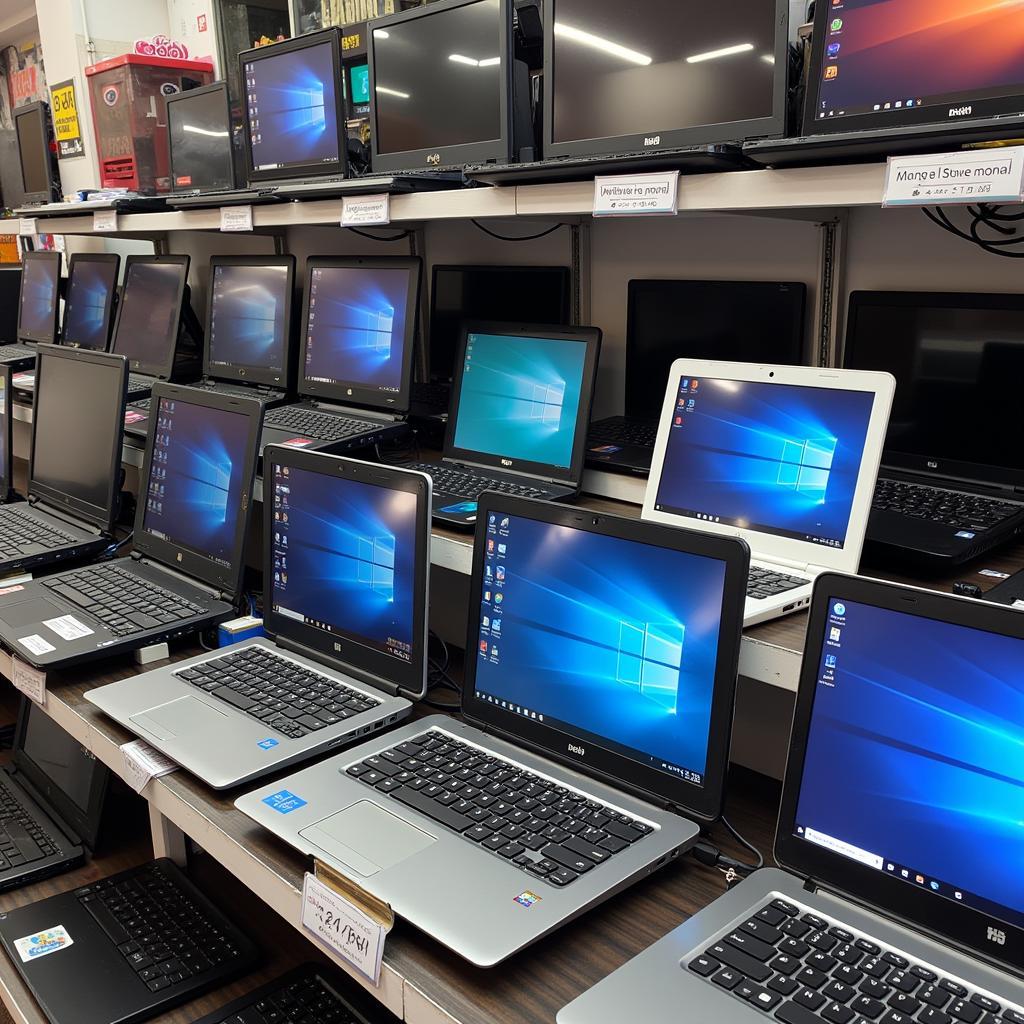 Display of used laptops in a local computer store