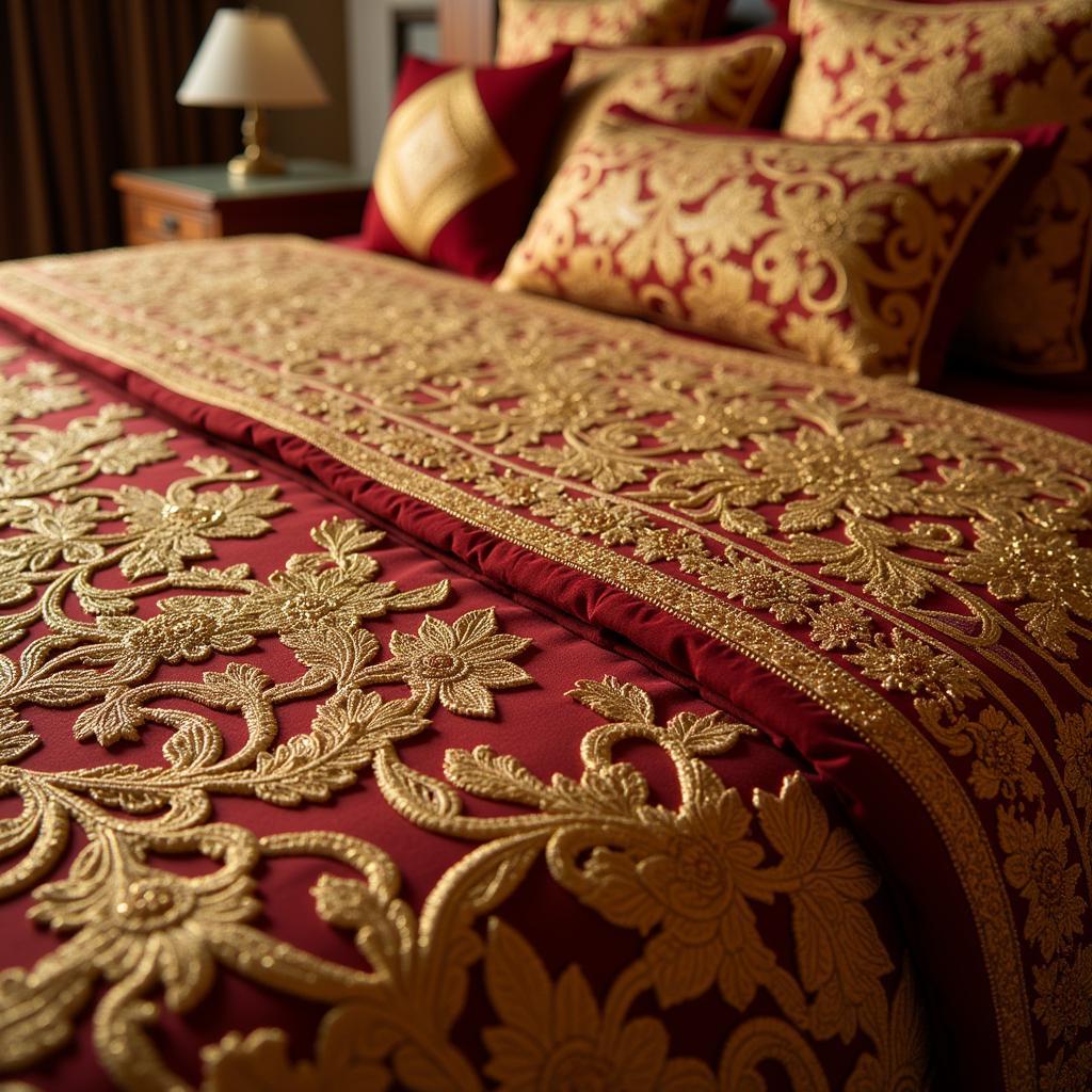 Luxurious Pakistani Bridal Bed Set with Gold Embroidery