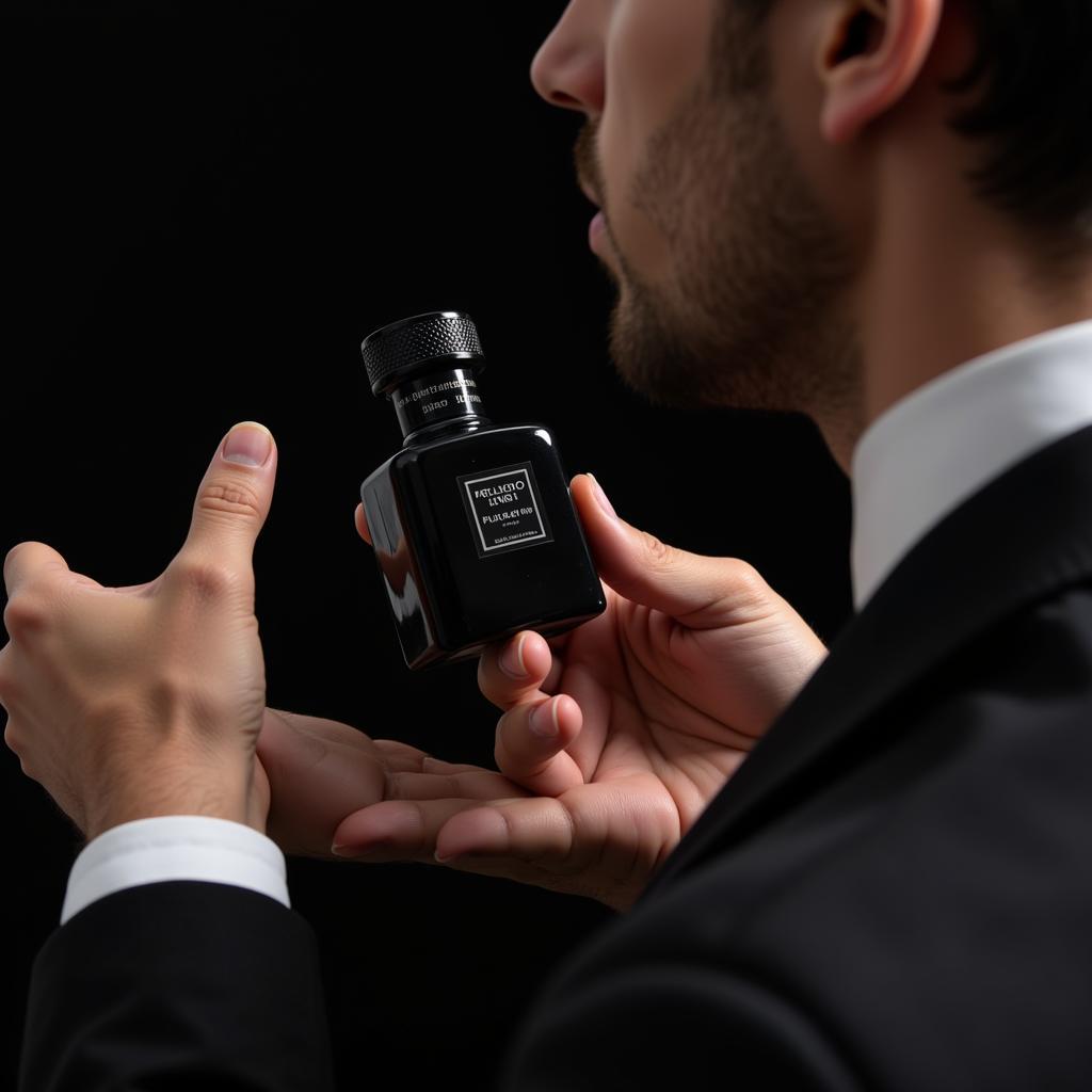 Man Applying Black Perfume