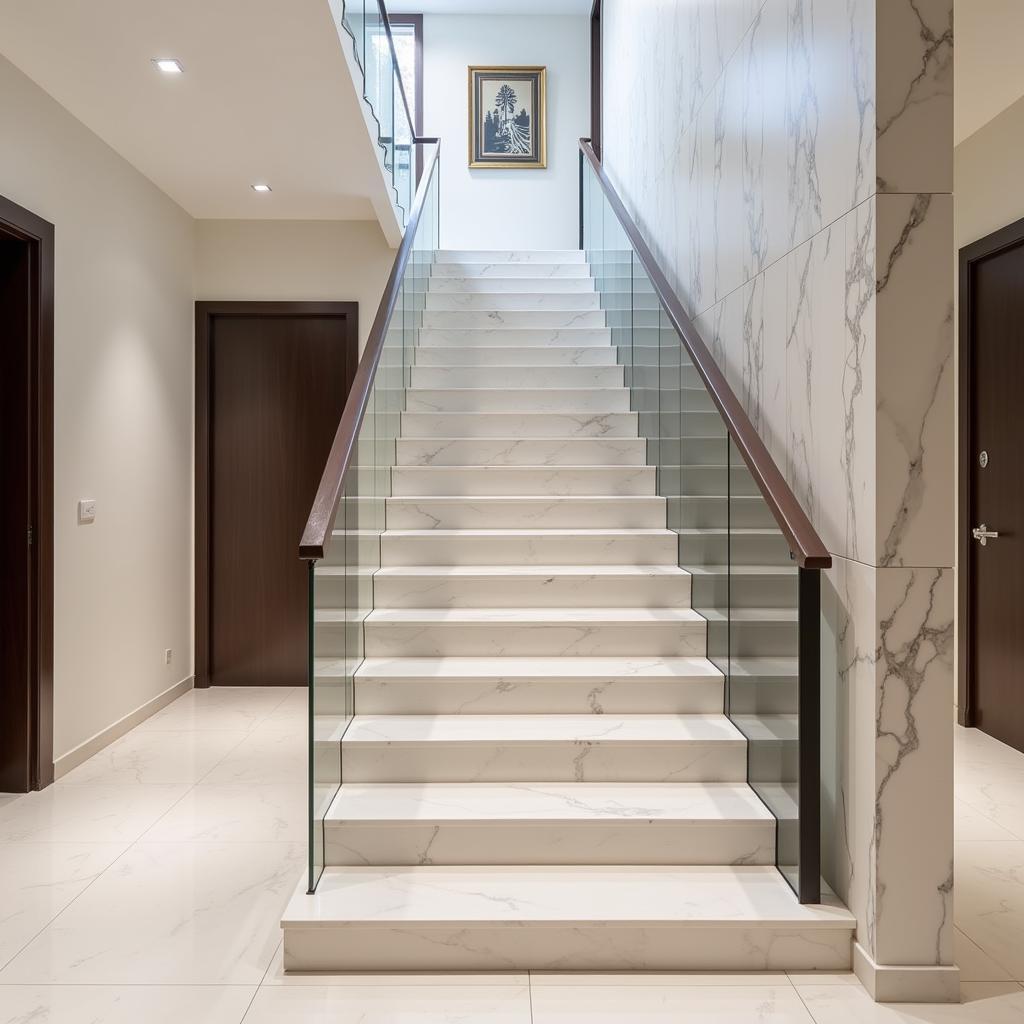 Modern Marble Staircase Design in a Pakistani Home